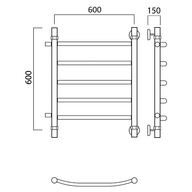 Полотенцесушитель водяной Роснерж Дуга L104001 60x60 с боковым подключением 400 фото 2