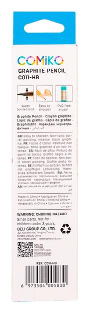 Карандаш чернографит. Deli EC011-HB Comiko HB шестигран. липа ластик коробка картонная (12шт) фото 4