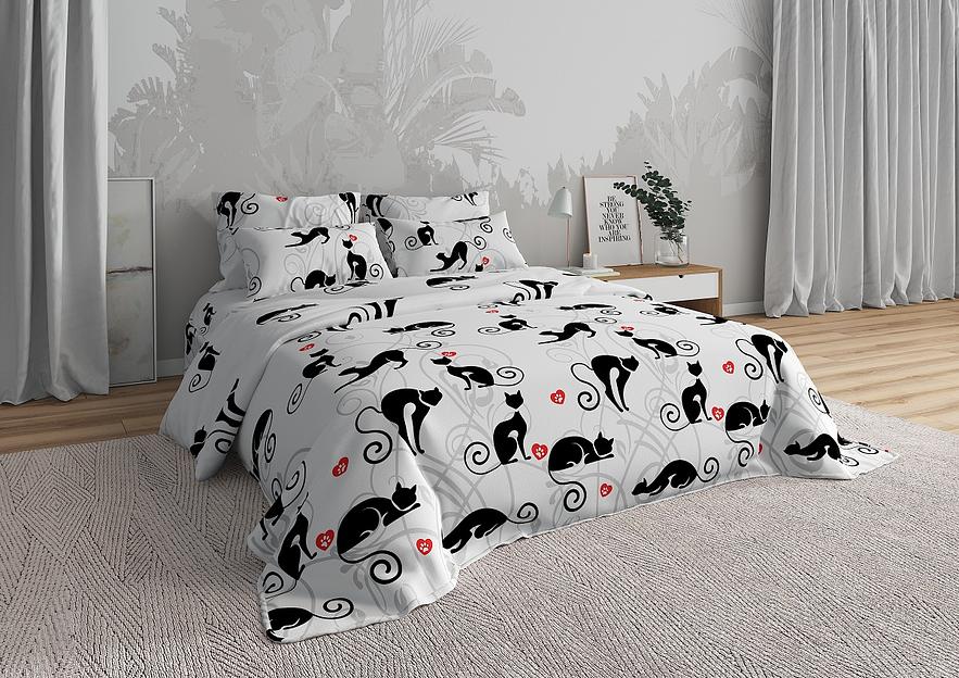 Ткань хлопковая бязь набивная «Кошки на белом» с обработкой анти-пиллинг 2.2×60 м фото 1