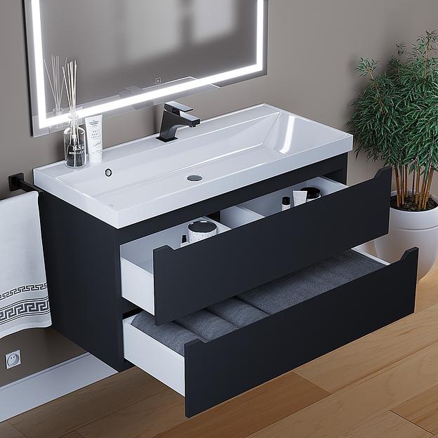 Тумба с раковиной для ванной Uperwood Tanos 100 см, подвесная, матовая, черная фото 3