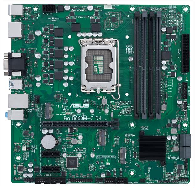 Материнская плата ASUS PRO B660M-C D4-CSM, LGA1700, B660, 4*DDR4, DPx2, HDMIx1, SATA3 + RAID, Audio, Gb LAN, USB 3.2*6, USB 2.0*6, mATX; 90MB19B0-M0EAYC (PRO B660M-C D4-CSM) фото 1