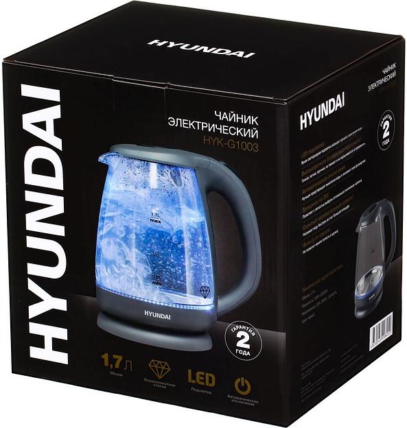 Чайник электрический Hyundai HYK-G1003 1.7л. 2200Вт серый (корпус: стекло) фото 7