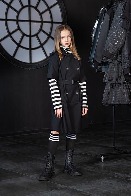 Двубортное чёрное джинсовое платье-тренч на девочку ОПТ фото 3