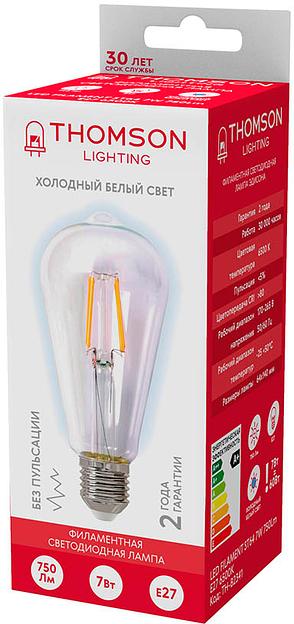 Лампа филам. Thomson Filament TH-B2341 7Вт цок.:E27 эдисон 220B 6500K св.свеч.бел.хол. ST64 (упак.:1шт) фото 3