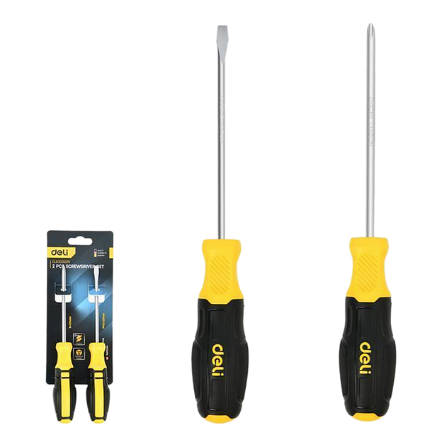 Набор отверток Deli DL630002N 2шт SL6x125 + PH2x125 сталь Cr-V, двухкомпонентная прорезиненная рукоять фото 1