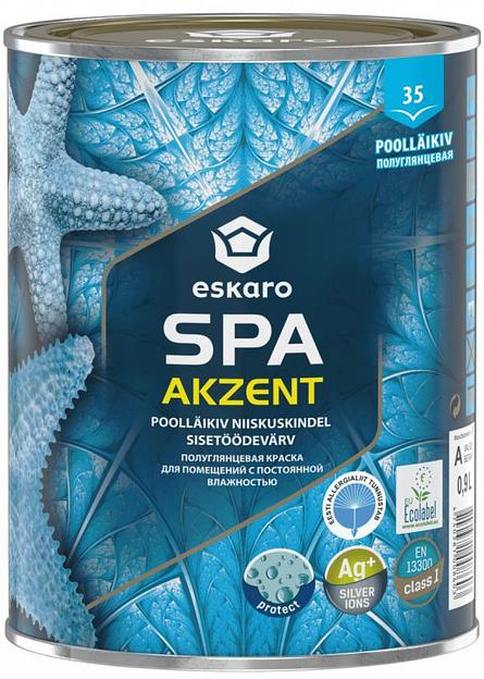 Краска в/д полуглянцевая для помещений с постоянной влажностью "Eskaro Akzent SPA" База А 0,9л фото 1