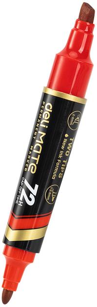 Маркер перманентный Deli EU72-RD двойной пиш. наконечник 1-5мм красный фото 3