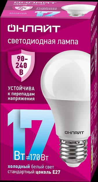 Лампа светодиодная 17вт OLL-A60-17-230-6.5K-E27 ОНЛАЙТ фото 1
