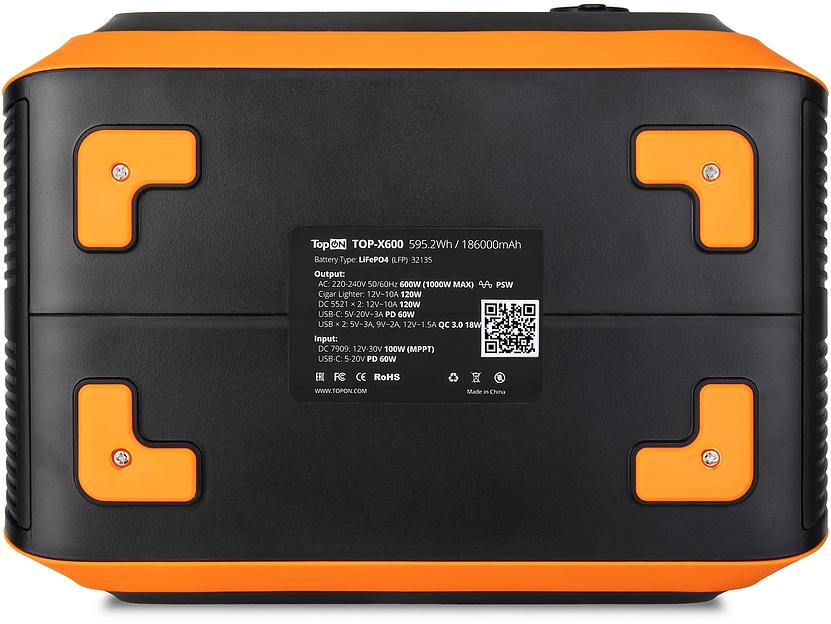 Электростанция портативная TopON TOP-X600 186000mAh 10A QC3.0/PD3.0 3xUSB черный/оранжевый (103257) фото 4