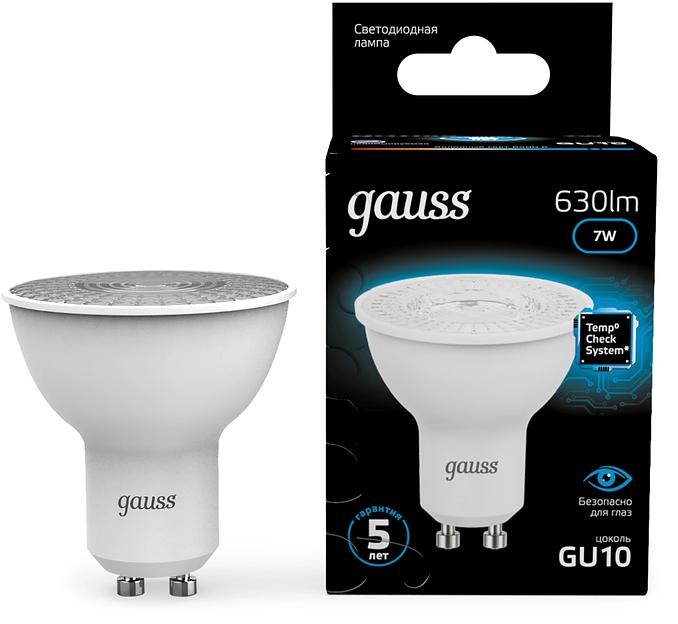 Лампа светодиодная Gauss 101506307 7Вт цок.:GU10 рефлек. 150B св.свеч.бел.хол. MR16 (упак.:10шт) фото 1