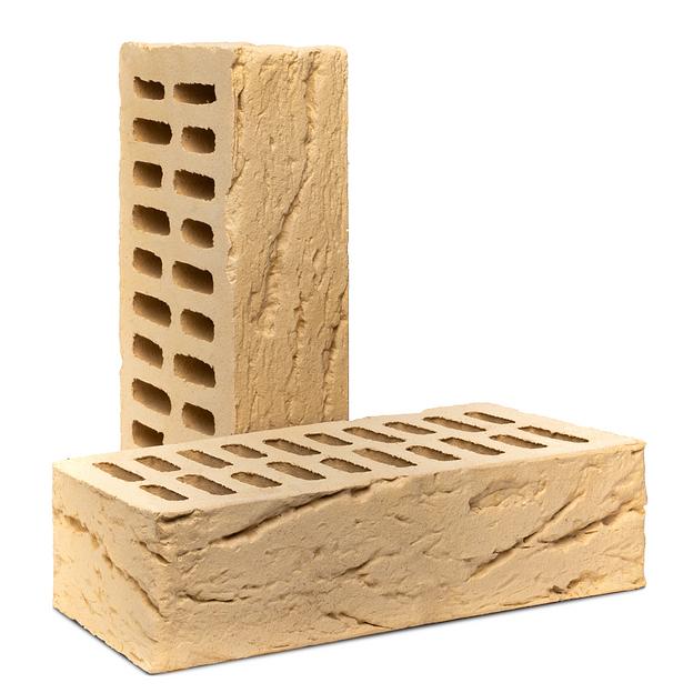 Кирпич лицевой, Слоновая кость, глубокий рустик 1.0 НФ 250х120х65 мм, М150, опт фото 1