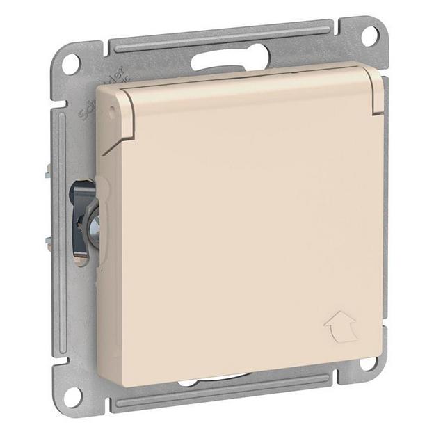 Systeme electric ATN000246 ATLASDESIGN РОЗЕТКА с заземл. со шторками с крышкой, 16А, IP20, механизм, БЕЖЕВЫЙ фото 1