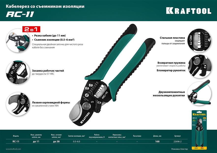 KRAFTOOL RC-11, 2 в 1, кабельные ножницы (22696-2) фото 6
