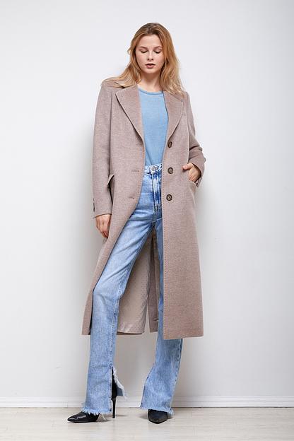 Женское демисезонное пальто деловое Mmoda серо-бежевый меланж, арт.2223501-42 фото 1