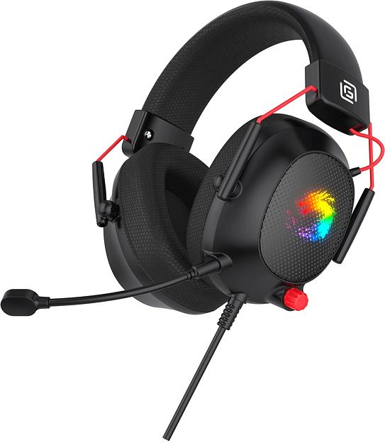 Наушники с микрофоном Оклик HS-L305G черный/красный 2м мониторные оголовье (2060511) фото 4