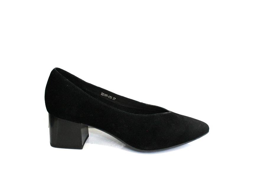 Туфли женские, чёрные, натуральная замша, каблук 5,5 см. фото 1