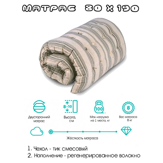 Ватный матрас односпальный РВ-80 80х190 опт фото 1