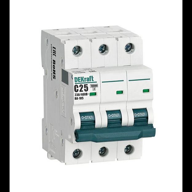 Выключатель автоматический модульный 3п C 25А 10кА ВА-105 DEKraft 13179DEK фото 1