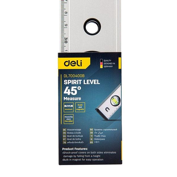 Измерительный и разметочный инструмент Deli Строительный уровень Deli DL700400B 400мм, алюминиевый сплав, мягкие резиновые заглушки, магнит фото 4