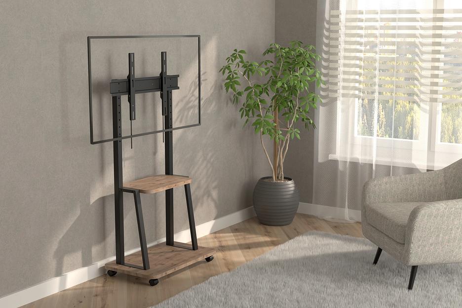 Стойка для телевизора Holder PR-108 черный/береза 32"-65" макс.80кг напольный мобильный фото 7