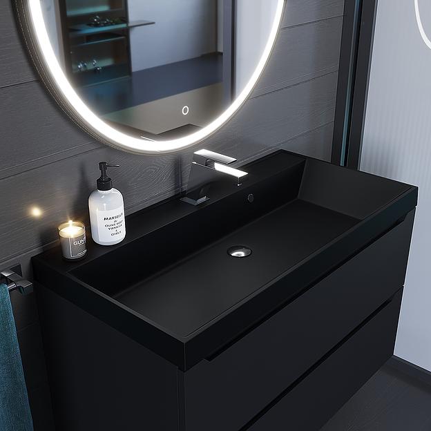 Раковина кварцевая для ванной комнаты Uperwood Classic Quartz 90 см, черная матовая, космос фото 4