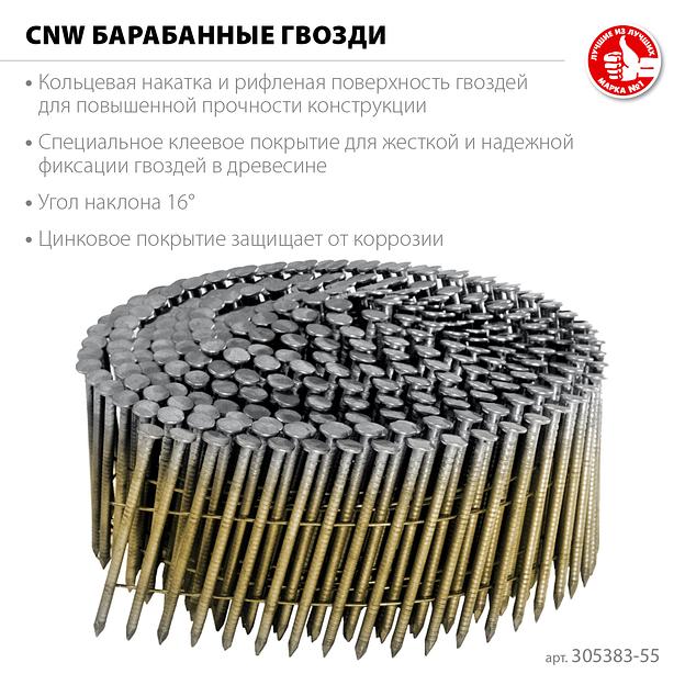 ЗУБР CNW 55 х 2.3 мм, барабанные гвозди рифленые оцинкованные, 7200 шт (305383-55) фото 3