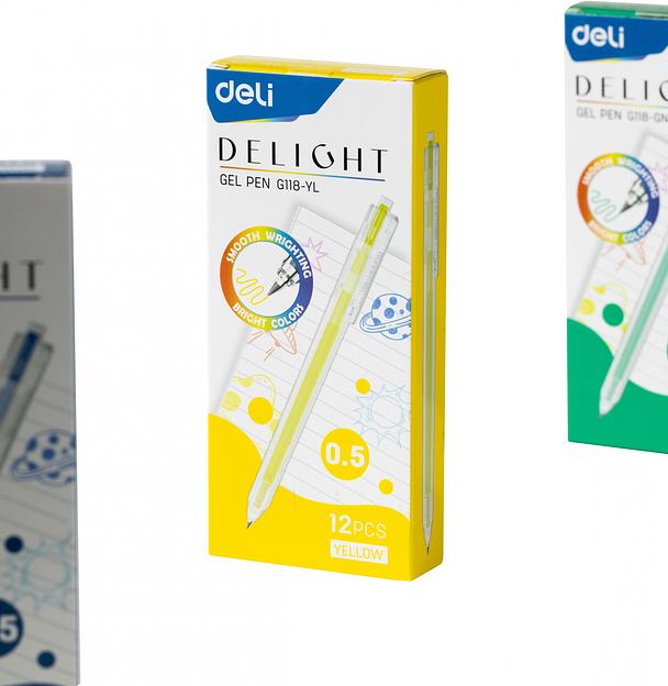 Набор ручек гелев. автоматическая Deli Delight (EG118-YL-P) прозрачный жел. черн. кор.карт. (12шт) линия 0.5мм фото 4