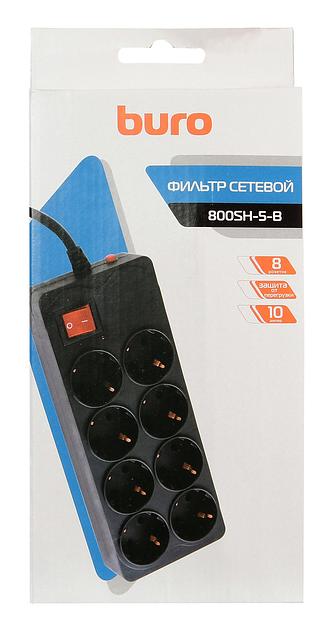 Сетевой фильтр Buro 800SH-5-B 5м (8 розеток) черный (коробка) фото 4