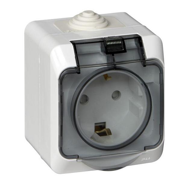 Systeme electric PA16-044B ЭТЮД IP44 O/У РОЗЕТКА с заземлением со шторками 16А 250B, БЕЛЫЙ, Россия фото 1
