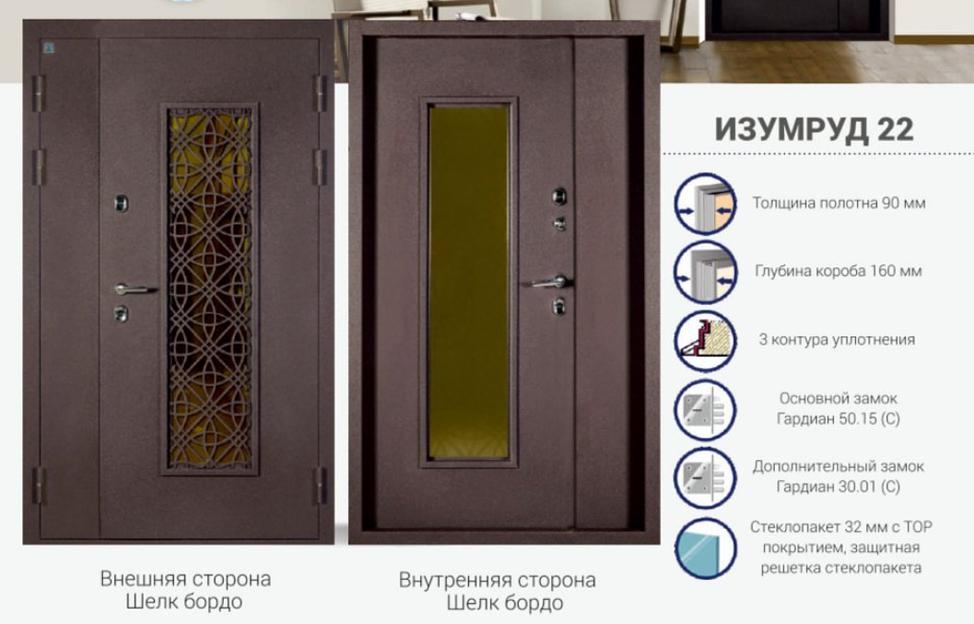 Входная дверь двустворчатая Изумруд 22 Новосибирск фото 1