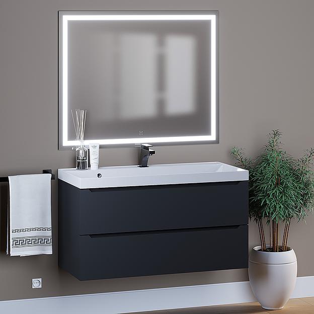 Тумба с раковиной для ванной Uperwood Tanos 100 см, подвесная, матовая, черная фото 5