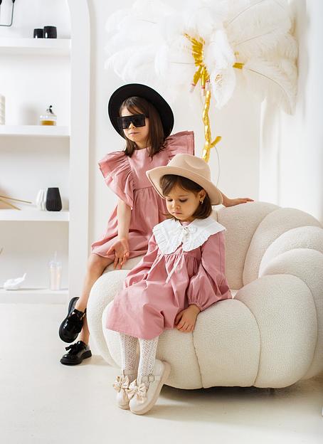 Платье MINI DI «Кенди» горох на пыльно-розовом, сатин, арт.420/145 ОПТ фото 5