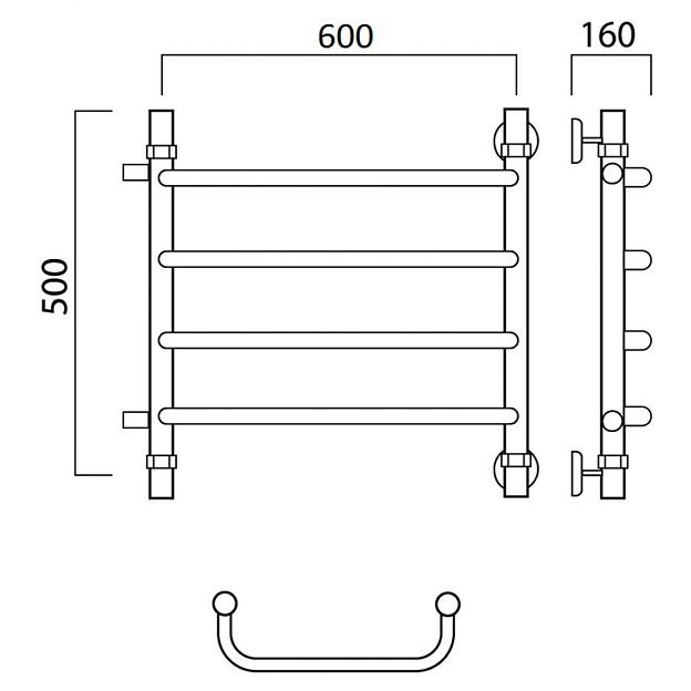 Полотенцесушитель водяной Роснерж Скоба L102001 50x60 с боковым подключением 320 фото 2