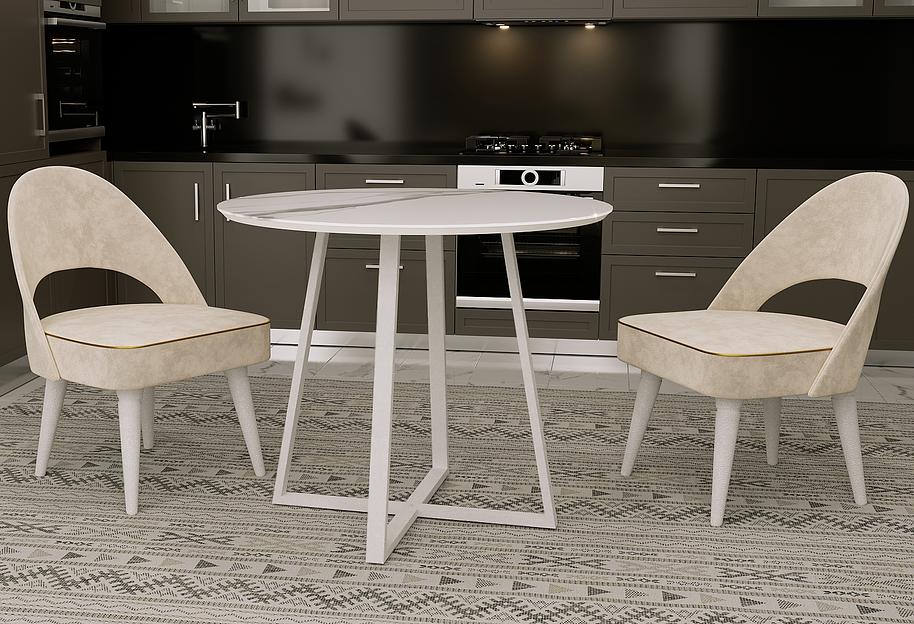 Стол Luna Тип 1 D90×90×75.7 белый, белое глянцевое стекло фото 1