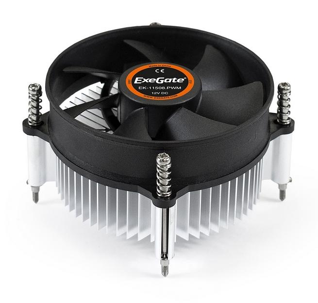 Exegate EX286141RUS Кулер ExeGate EK-11508.PWM (Al, LGA1150/1151/1155/1156/1200, TDP 75W, Fan 90mm, PWM, 1200-2600RPM, Hydro bearing, 4pin, 11-24db, 285г, с термопастой, на винтах, Retail color box) фото 2
