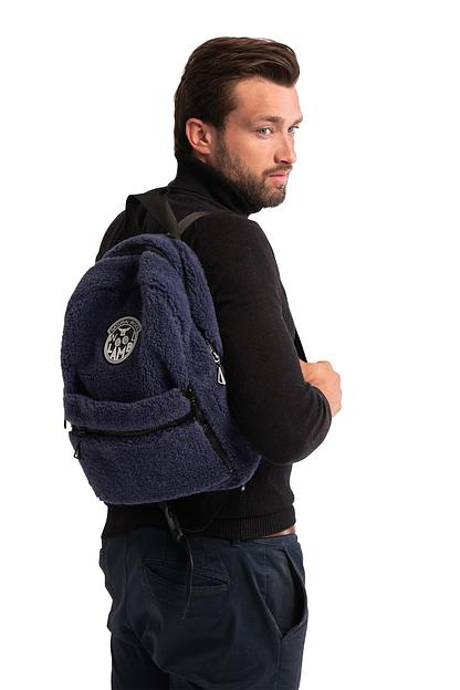 Меховой рюкзак на молнии из овечьей шерсти, индиго опт фото 6