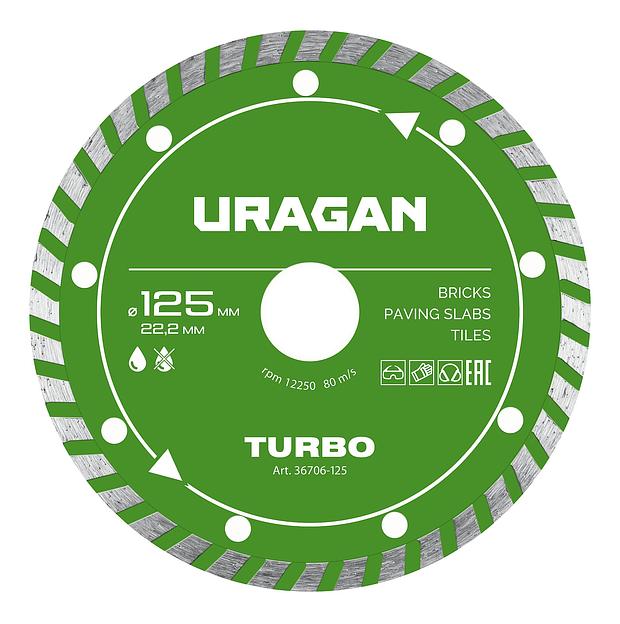 URAGAN TURBO 125 мм, диск алмазный отрезной сегментированный (36706-125) фото 1
