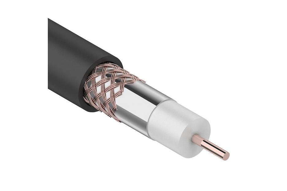 REXANT RG-6U, 75 Ом, CCS/Al/Al, 64%, бухта 100 м, черный OUTDOOR. Цена за 1м. фото 1