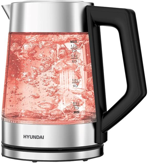 Чайник электрический Hyundai HYK-G4402 1.7л. 2200Вт черный/серебристый корпус: стекло фото 1