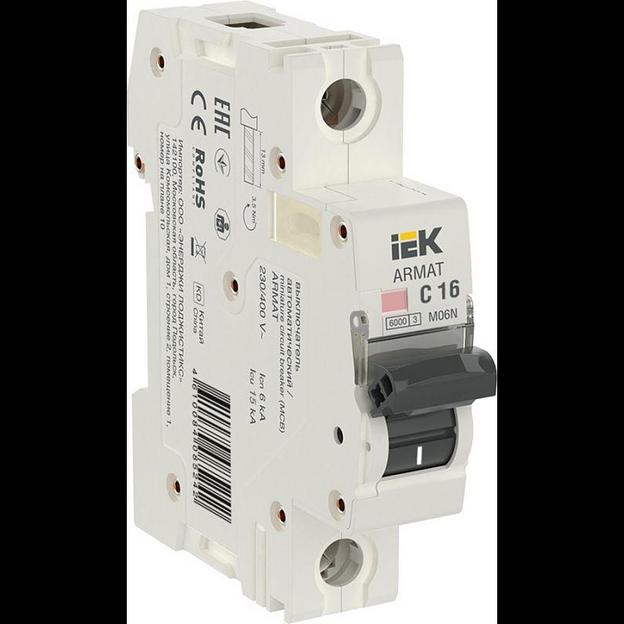 Выключатель автоматический IEK Armat AR-M06N-1-C016 M06N 16A тип C 6kA 1П 230/400В 1мод фото 1