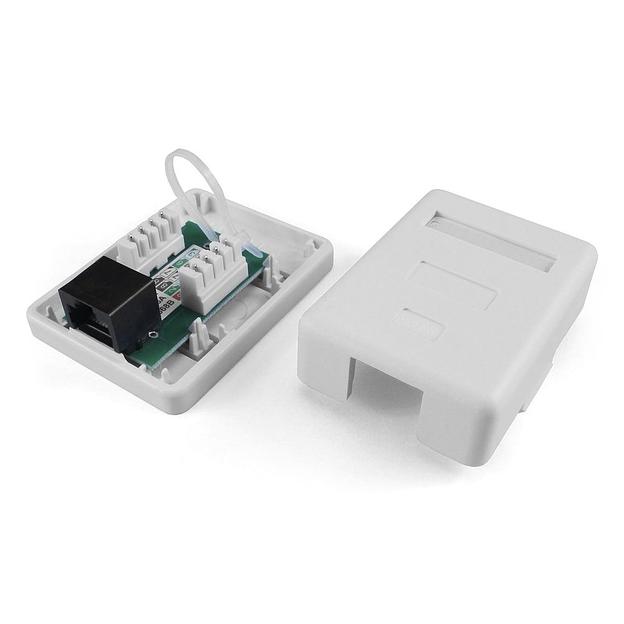 Hyperline SB1-1-8P8C-C6-WH Розетка компьютерная RJ-45(8P8C), категория 6, одинарная, внешняя, Dual IDC фото 1