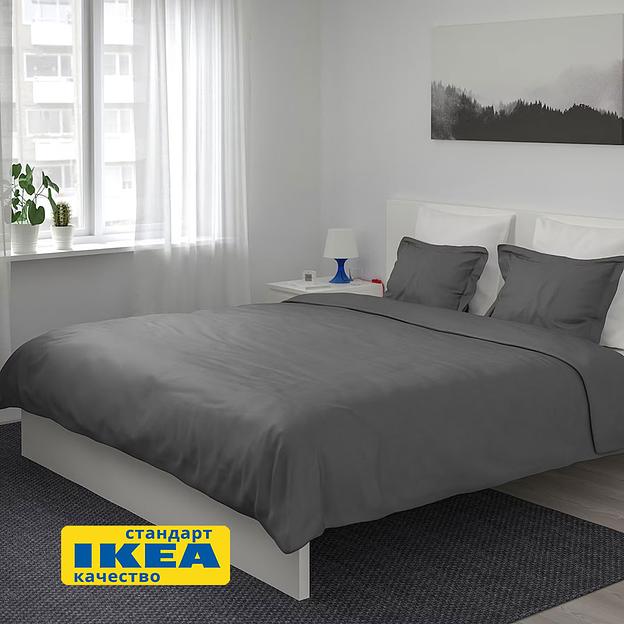 Пододеяльник евро, 2 наволочки ЛЮТЕСМИО (ИКЕА ЛЮКТЭСМИН) 200x200/50x70, темно-серый, сатин KL-90442536 фото 7