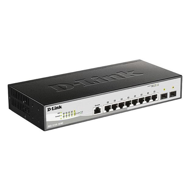 Коммутатор D-Link DGS-1210-10/ME/B2A, L2 Managed Switch with 8 10/100/1000Base-T ports and 2 1000Base-X SFP ports.16K Mac address, 802.3x Flow Control, 4K of 802.1Q VLAN, 802.1p Priority Queues, Traffic Segmen (DGS-1210-10/ME/B2A) фото 1