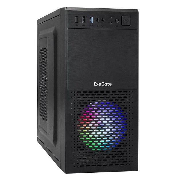 Корпус Minitower ExeGate mEVO-7807 (mATX, без БП, 1*USB+1*USB3.0, черный 1x12см с RGB подсветкой) фото 1