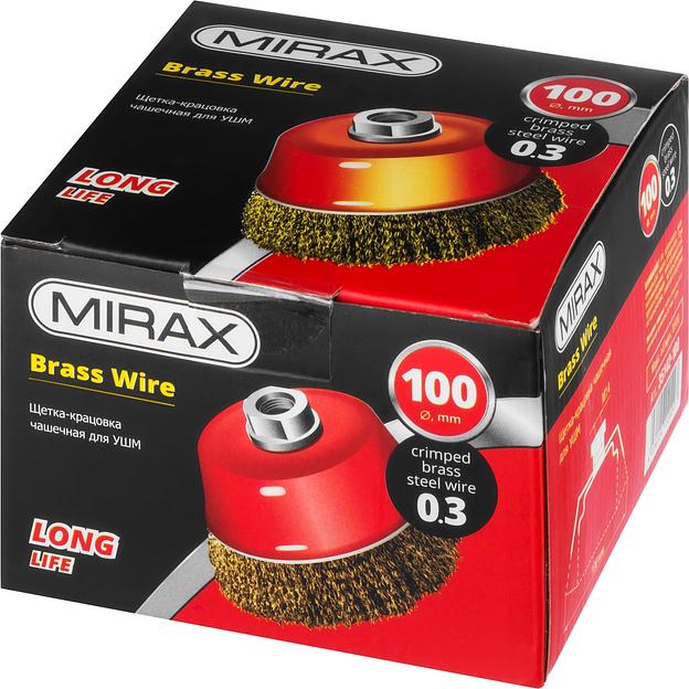 MIRAX 100 мм, витая стальная латунированная проволока 0.3 мм, чашечная щетка-крацовка для УШМ (35142-100) фото 2