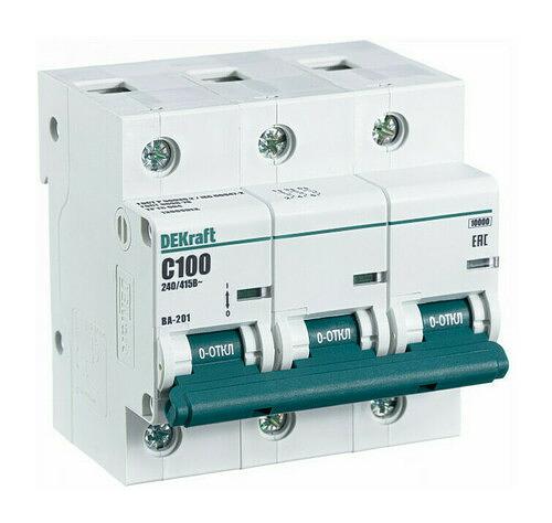Выключатель автоматический трехполюсный 100А С ВА-201 10кА фото 1