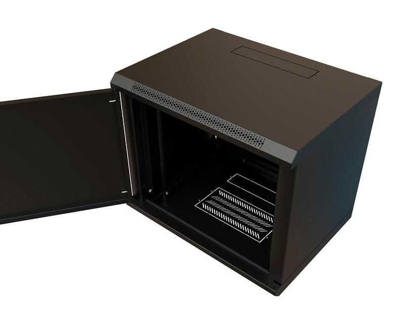 WRline Шкаф настенный 19-дюймовый (19"), 12U, 650х600х450мм, металлическая передняя дверь с замком, две боковые панели, цвет черный (RAL 9004) (разобранный) фото 4
