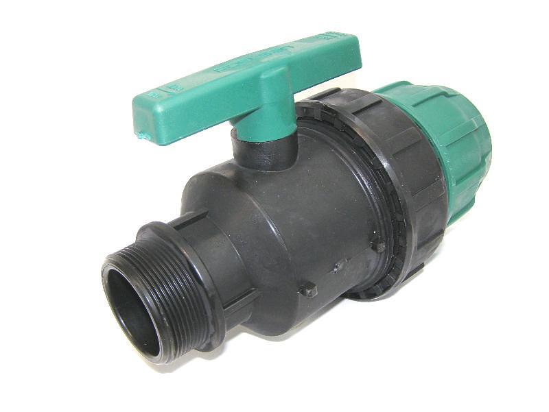 Кран шаровый ПНД 40x1 1/4 наруж резьба компрессионный фото 1