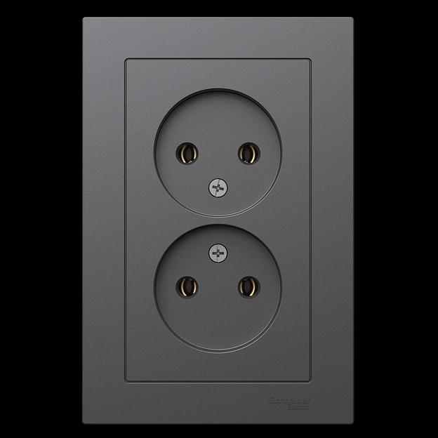 ATLASDESIGN РОЗЕТКА двойная без заземления,16А, в сборе, БАЗАЛЬТ фото 1