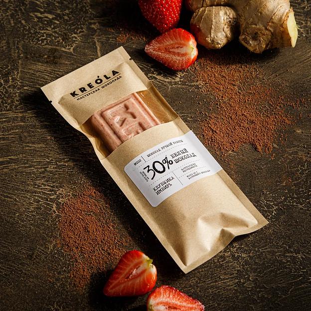 Белый шоколад Kreola с клубникой и имбирем плитка 60 г, опт фото 2